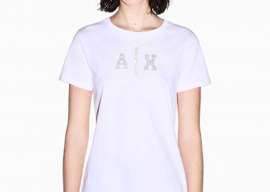 Armani Exchange γυναικείο T-shirt με monogram από στρας Regular Fit - XW002348AF10356 Λευκό - ARMANI EXCHANGE - 