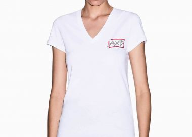 Armani Exchange γυναικείο T-shirt με V και graphic monogram Slim Fit - XW002318AF16294 Λευκό - ARMANI EXCHANGE - 