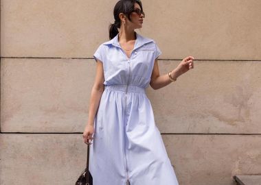 ARYA γυναίκειο φόρεμα με φερμουάρ κ λάστιχο στη μεση (γαλάζιο) - SOU - 