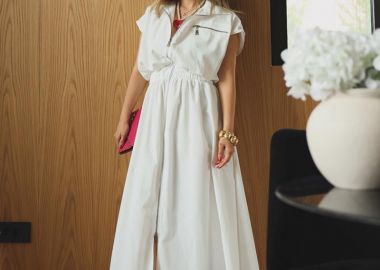 ARYA γυναίκειο φόρεμα με φερμουάρ κ λάστιχο στη μεση (λεύκο) - SOU - 