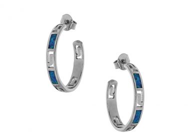 Ασημένια καρφωτά σκουλαρίκια κρίκοι με Μαίανδρο και μπλε οπάλ πέτρα -  - 