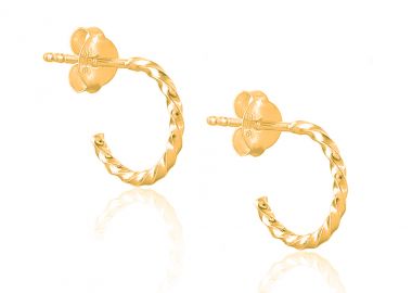 Ασημένια καρφωτά σκουλαρίκια κρίκοι με στριφογυριστό σχέδιο επιχρυσωμένα -  - 