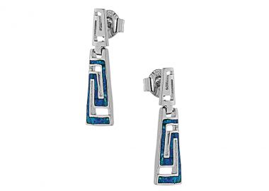 Ασημένια καρφωτά σκουλαρίκια με μαίανδρο και μπλε οπάλ πέτρα -  - 
