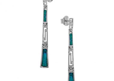 Ασημένια καρφωτά σκουλαρίκια με μαίανδρο και μπλε οπάλ πέτρα -  - 