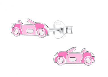 Ασημένια καρφωτά σκουλαρίκια με ροζ αυτοκίνητο -  - 