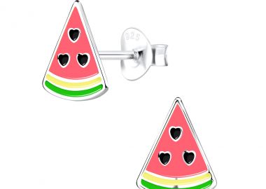 Ασημένια καρφωτά σκουλαρίκια σε σχέδιο καρπούζι -  - 