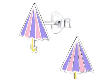 Ασημένια καρφωτά σκουλαρίκια σε σχέδιο πολύχρωμη ομπρέλα -  - 