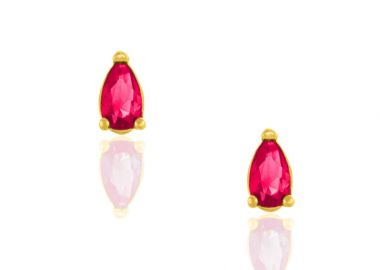 Ασημένια καρφωτά σκουλαρίκια σε σχήμα δάκρυ με μωβ ζιργκόν -  - 