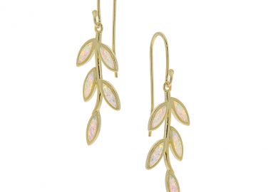 Ασημένια κρεμαστά σκουλαρίκια φύλλα ελιάς με λευκό οπάλ -  - 