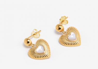 Ασημένια Κρεμαστά Σκουλαρίκια Καρδιές με τεχνητή πέτρα επιχρυσωμένα -  - 