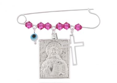 Ασημένια παραμάνα με Κωνσταντινάτο, σταυρό και ματάκι για τα κοριτσάκια -  - 