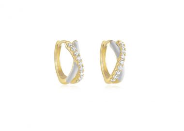 Ασημένια σκουλαρίκια κρίκοι με λευκό σμάλτο και ζιργκόν επιχρυσωμένα -  - 