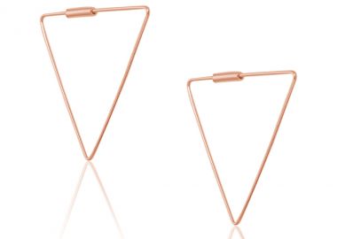 Ασημένια τρίγωνα σκουλαρίκια-κρίκοι επιχρυσωμένα με ροζ χρυσό μεγάλου μεγέθους -  - 