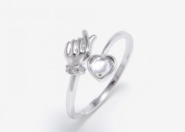 Ασημένιο Ανοικτό Δαχτυλίδι με Ζιργκόν Γυναικείο Χέρι και Καρδιά -  - 