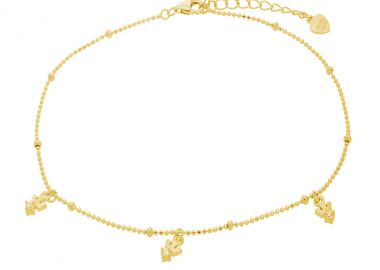 Ασημένιο βραχιόλι με beads, κορώνες και ζιργκόν επιχρυσωμένο -  - 