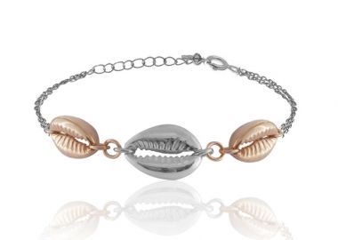 Ασημένιο βραχιόλι με δύο κοχύλια επιχρυσωμένα με ροζ χρυσό και ένα ασημί κοχύλι -  - 
