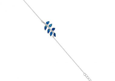Ασημένιο βραχιόλι με κλαδί ελιάς και μπλε οπάλ πέτρα -  - 