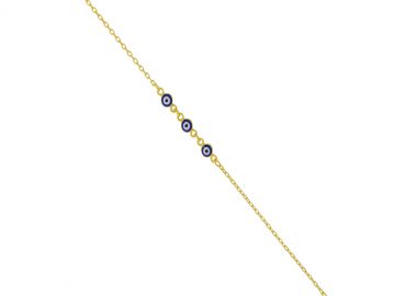 Ασημένιο βραχιόλι με τρία διαδοχικά μπλε ματάκια επιχρυσωμένο -  - 