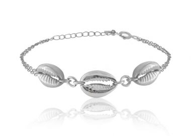 Ασημένιο βραχιόλι με τρία κοχύλια σε αριστοτεχνικό σχέδιο και διακριτική αλυσίδα -  - 
