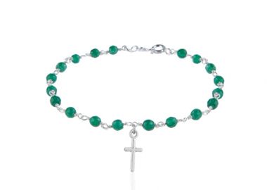 Ασημένιο βραχιόλι ροζάριο με σταυρό και jade πέτρες -  - 