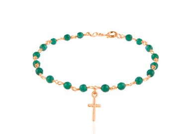 Ασημένιο βραχιόλι ροζάριο με σταυρό και jade πέτρες επιχρυσωμένο με ροζ χρυσό -  - 