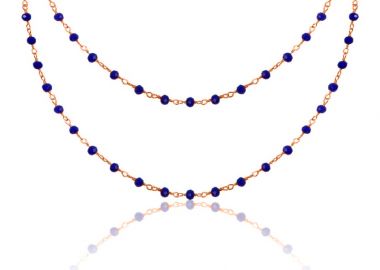 Ασημένιο διπλό κολιέ ροζάριο λάπις λάζουλι πέτρες που συμβολίζουν τη γαλήνη επιχρυσωμένο με ροζ χρυσό -  - 