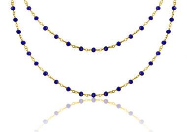 Ασημένιο διπλό κολιέ ροζάριο με λάπις λάζουλι πέτρες που συμβολίζουν τη γαλήνη επιχρυσωμένο -  - 