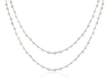 Ασημένιο διπλό κολιέ ροζάριο με πέρλες γεμάτο κομψότητα, θηλυκότητα και ρομαντισμό -  - 