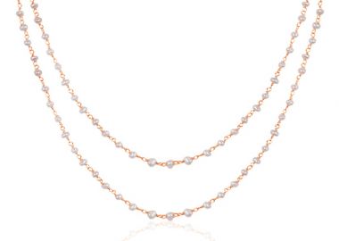 Ασημένιο διπλό κολιέ ροζάριο με πέρλες γεμάτο κομψότητα, θηλυκότητα και ρομαντισμό επιχρυσωμένο με ροζ χρυσό -  - 