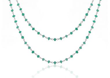 Ασημένιο διπλό κολιέ ροζάριο με πράσινες jade πέτρες -  - 