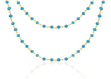 Ασημένιο διπλό κολιέ ροζάριο με τυρκουάζ πέτρες επιχρυσωμένο -  - 