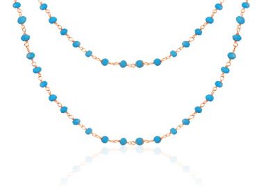 Ασημένιο διπλό κολιέ ροζάριο με τυρκουάζ πέτρες επιχρυσωμένο με ροζ χρυσό -  - 