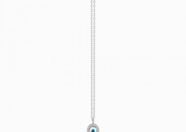 Ασημένιο κολιέ διακοσμημένο με ματάκι και λευκά ζιργκόν -  - 