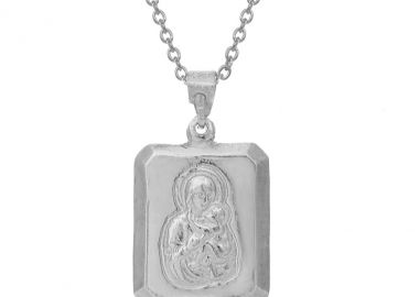 Ασημένιο Κολιέ Κωνσταντινάτο με Φλουρί σε σχήμα Πλάκας με Περίτεχνο Πλαίσιο -  - 