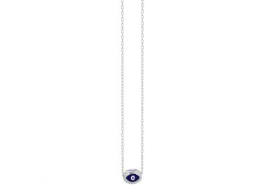 Ασημένιο κολιέ κύλινδρος διακοσμημένο με μπλε ματάκι -  - 