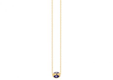 Ασημένιο κολιέ κύλινδρος διακοσμημένο με μπλε ματάκι επιχρυσωμένο -  - 