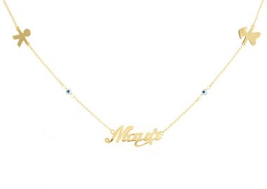 Ασημένιο κολιέ μαμά με ματάκι και ένα αγοράκι ή κοριτσάκι επιχρυσωμένο -  - 