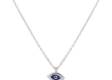 Ασημένιο κολιέ με αμυγδαλωτό ματάκι από μπλε σμάλτο, σε μικρό μέγεθος -  - 