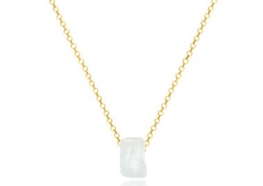 Ασημένιο κολιέ με χάντρα σε λευκή απόχρωση επιχρυσωμένο -  - 