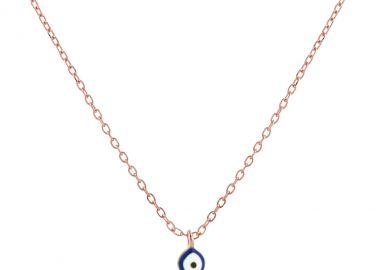Ασημένιο κολιέ με διακριτικό ματάκι από μπλε σμάλτο επιχρυσωμένο με ροζ χρυσό -  - 