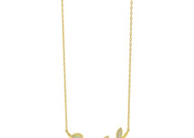 Ασημένιο κολιέ με κλαδί ελιάς και φύλλα από λευκή οπάλ πέτρα επιχρυσωμένο -  - 