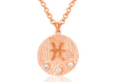 Ασημένιο κολιέ με λευκά ζιργκόν με το ζώδιο των Ιχθύων επιχρυσωμένο με ροζ χρυσό -  - 