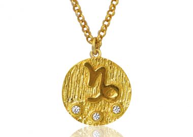 Ασημένιο κολιέ με λευκά ζιργκόν με το ζώδιο του Αιγόκερου επιχρυσωμένο -  - 