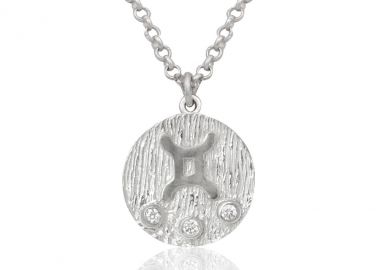 Ασημένιο κολιέ με λευκά ζιργκόν με το ζώδιο του Διδύμου -  - 