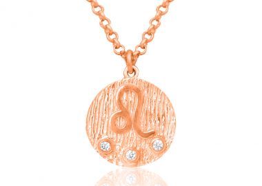 Ασημένιο κολιέ με λευκά ζιργκόν με το ζώδιο του Λέοντα επιχρυσωμένο με ροζ χρυσό -  - 