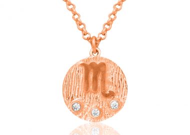 Ασημένιο κολιέ με λευκά ζιργκόν με το ζώδιο του Σκορπιού επιχρυσωμένο με ροζ χρυσό -  - 