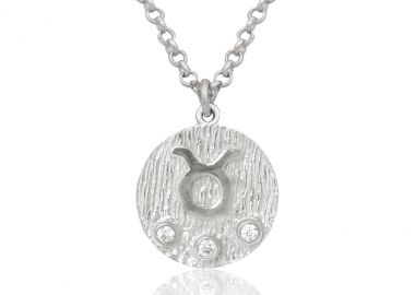 Ασημένιο κολιέ με λευκά ζιργκόν με το ζώδιο του Ταύρου -  - 