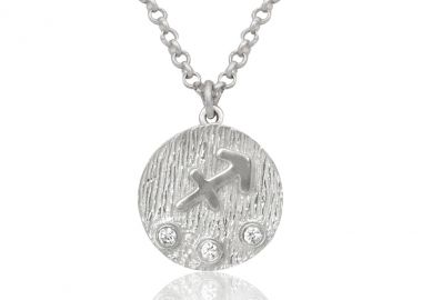 Ασημένιο κολιέ με λευκά ζιργκόν με το ζώδιο του Τοξότη -  - 