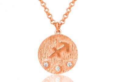 Ασημένιο κολιέ με λευκά ζιργκόν με το ζώδιο του Τοξότη επιχρυσωμένο με ροζ χρυσό -  - 