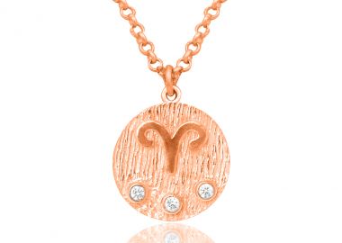 Ασημένιο κολιέ με λευκά ζιργκόν με το ζώδιο του Ζυγού επιχρυσωμένο με ροζ χρυσό -  - 